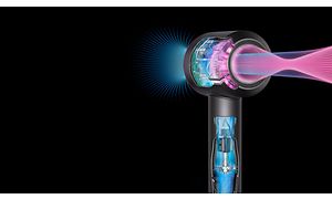 Illustration af Dyson Supersonic hårtørrer, der blæser luft