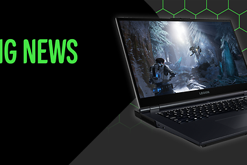 En bærbar computer på et sort banner med teksten gaming news
