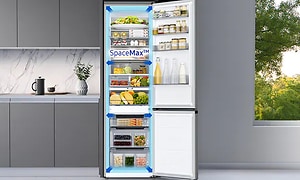 Samsung SpaceMax Technology i et åbent køleskab