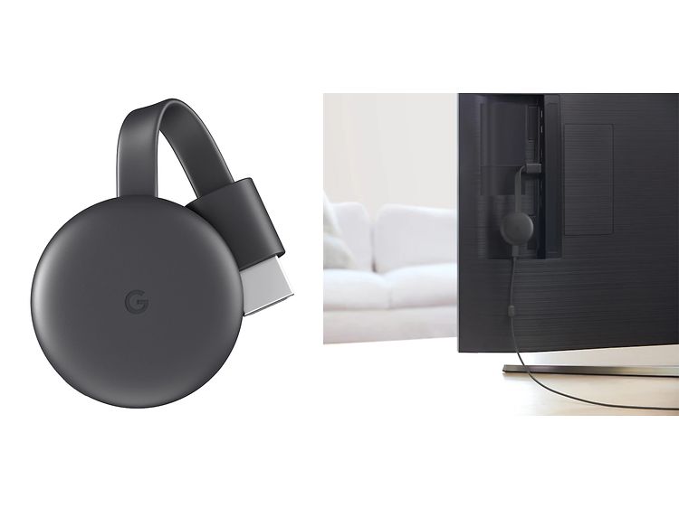 Chromecast-3.gen og bagsiden af et tv