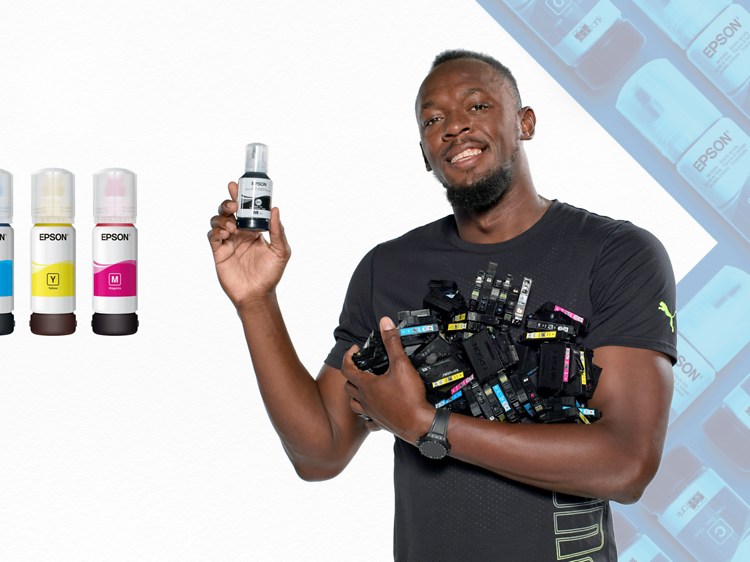 Udskrivning - Usain Bolt holder genopfyldelige blækpatroner