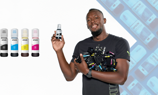 Udskrivning - Usain Bolt holder genopfyldelige blækpatroner