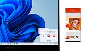 En Galaxy Book2 og en Galaxy S22 Ultra ved siden af hinanden