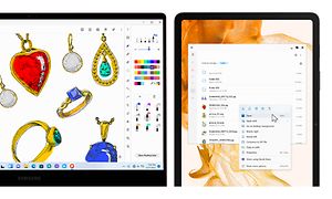En Galaxy Book2 og en Galaxy Tab S8 ved siden af hinanden
