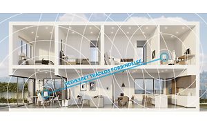 Illustration af hus dækket af wi-fi-signal