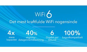 Information om WiFi 6 på blå baggrund