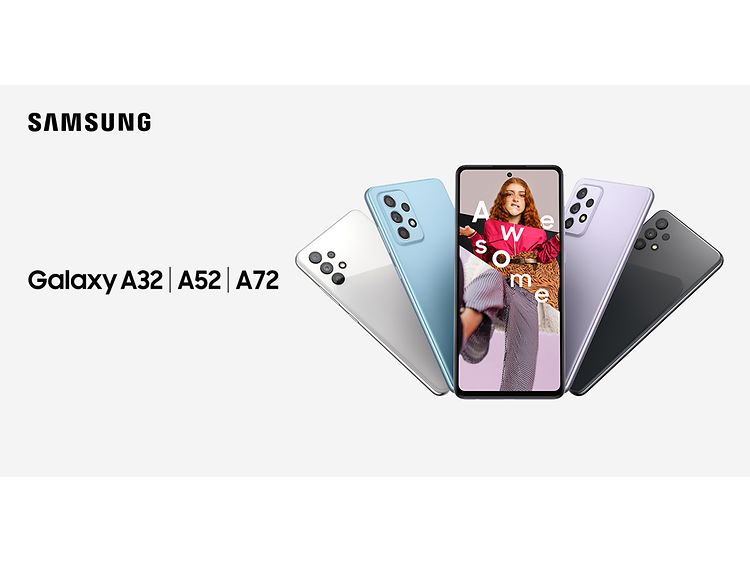 Samsung Galaxy A32 , A52 og A72 på banner