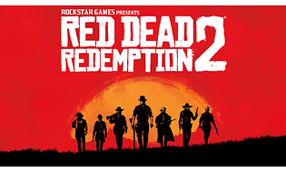 Red Dead Redemption banner med logo og mænd i horisonten