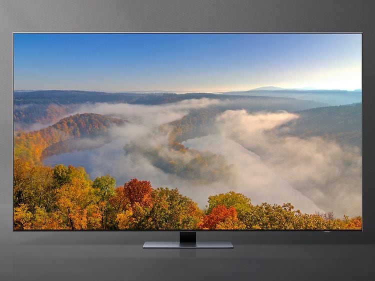 Samsung-tv-QN85A-TV med et billede af naturen