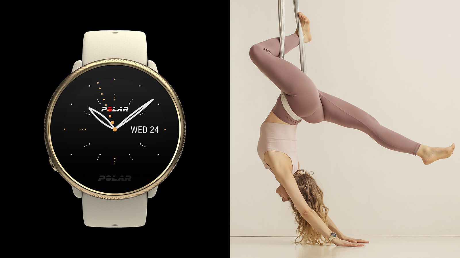 Ignite 2 produktbillede og kvinde, som dyrker yoga med stofgynge