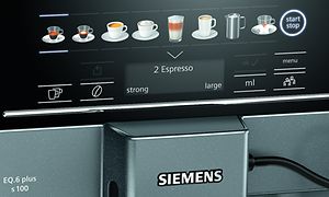 coffeeSelect display på Siemens kaffemaskine EQ. 6 Plus S100