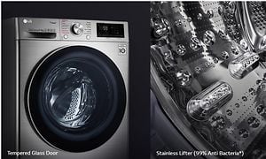 En LG vaskemaskine og en illustration af tromlen
