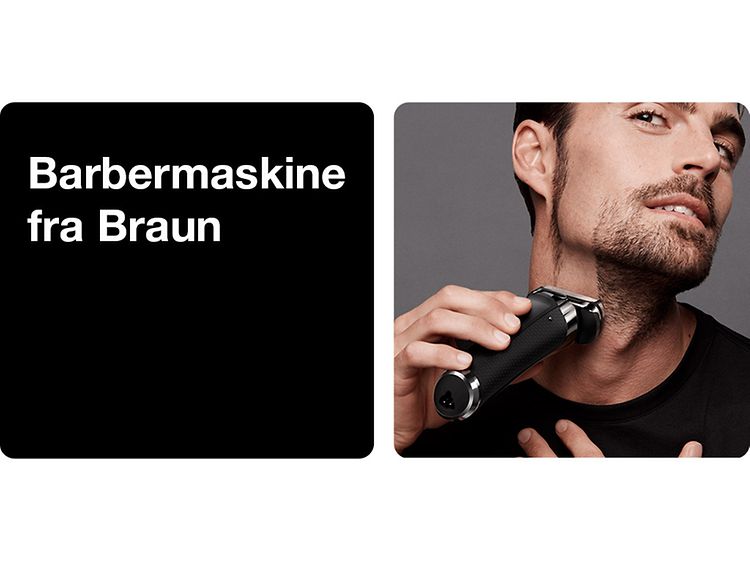 En mand barberer sit skæg med en barbermaskine fra Braun