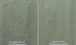 Two sided image showing what happens if you wash without and with SteamCare System from Electrolux