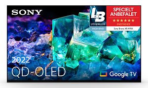 Produktbillede af et Sony Bravia A95K QD-OLED TV med L&B logo og anbefaling