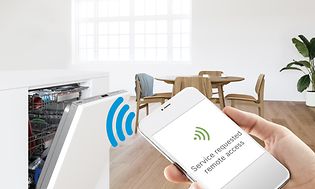 Opvaskemaskine tilsluttet Home Connect app på Smartphone