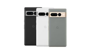 Produktbillede af tre Pixel-telefoner ved siden af hinanden