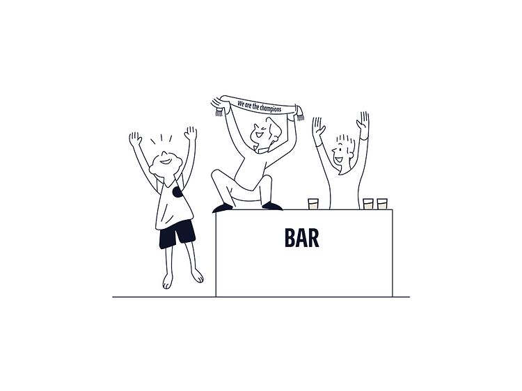 Illustration of people cheering in a bar