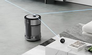 Bevægelig og trådløs luftrensningsrobot, der måler rummet