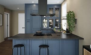 Epoq-køkken fra serien Heritage Blue Grey med køkkenhalvø
