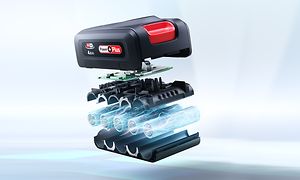 Illustration af Power plus-batteriet inde i en Bosch Unlimited serie 8 støvsuger
