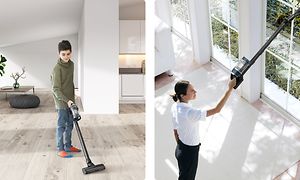 To personer bruger nemt Samsung Jet-støvsuger på grund af dets lette design