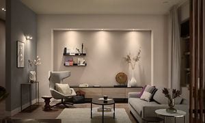 Smart belysning - hjemmet - billede af en stue med forskellige typer af lys