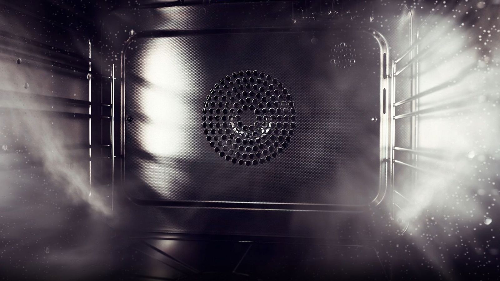 Screenshot of Miele's combined steam oven from it's inside and cloud of steam