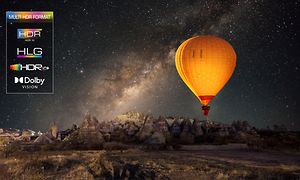 Luftballon om natten med HDR-tekst