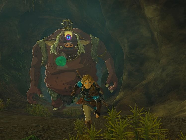 Screenshot af spillet med Link der løber fra et monster