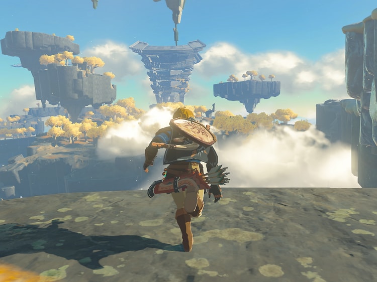 Screenshot af spillet med Link der løber mod afgrunden