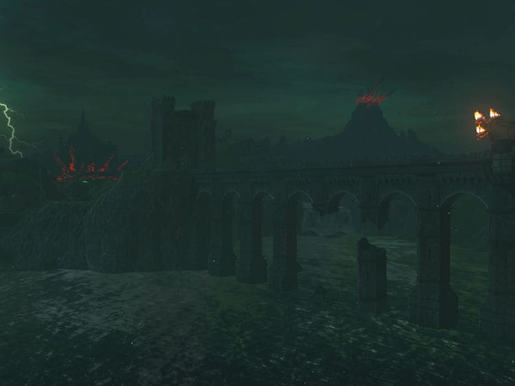 Screenshot af spillet med mørkt landskab