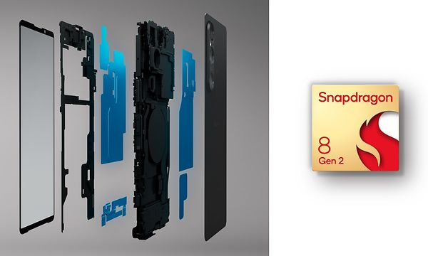 Illustration of heat diffusion system and Snapdragon® 8 Gen 2 logotype