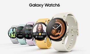 Banner med Samsung Galaxy Watch6 ure i forskellige farver