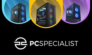 PCSpecialist topbaner med logo og tre forskellige dekstop PC'er