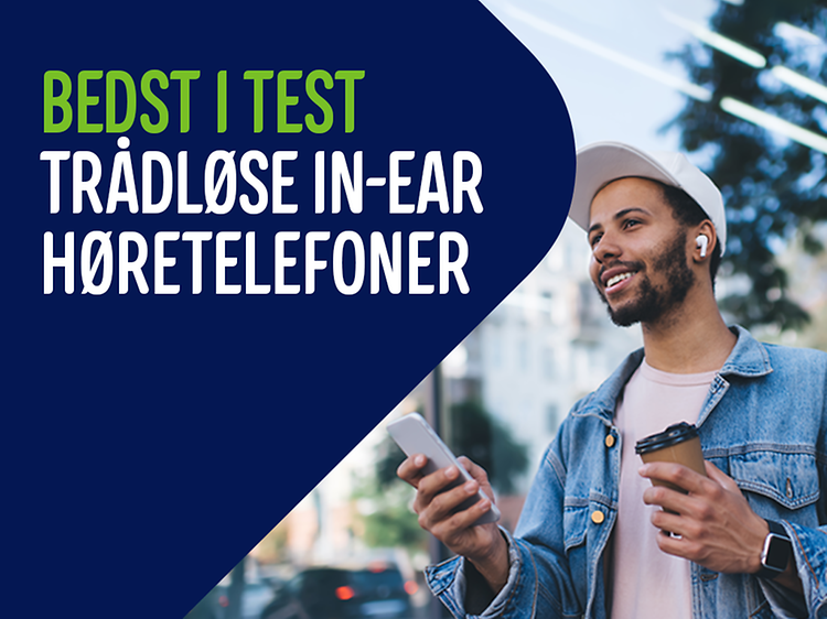 Banner med teksten bedst i test in-ear trådløse høretelefoner