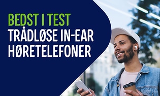 Banner med teksten bedst i test in-ear trådløse høretelefoner