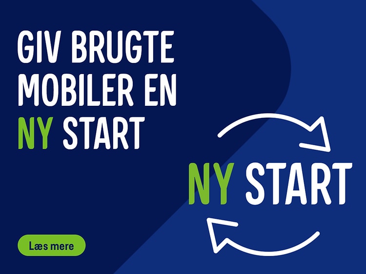 Banner med teksten Ny Start - Giv brugte mobiler en ny start