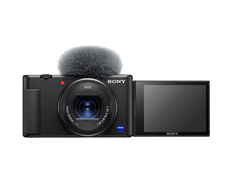 Produktbillede af et Sony ZV-1 vlog-kamera set fra fronten