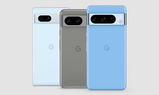 Sammenlign smartphones: Google-telefonerne Pixel 8 Pro, Pixel 8 og Pixel 7a ved siden af hinanden
