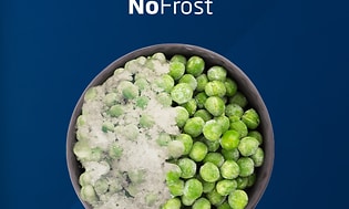 Frosne og optøede ærter uden iskrystaller takket være Beko frysere med NoFrost-teknologi