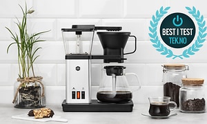 OBH Nordica Blooming kaffemaskine og bedst i test logo fra Tek.no