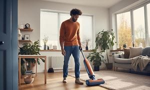 Indoor quality - Man vacuuming in a living room