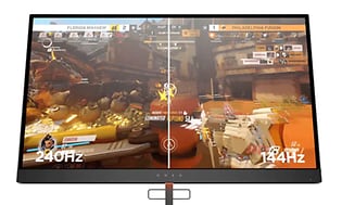 HP Omen-computerskærm, der sammenligner 144 Hz mod 240 Hz opdateringshastighed