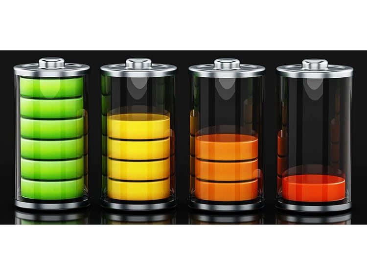 Animerede batterier med forskellige mængder strøm tilbage