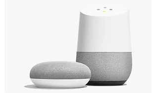 Google Home og Google Mini i hvid og grå
