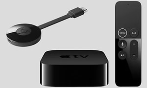 Chromecast og Apple TV med fjernbetjening