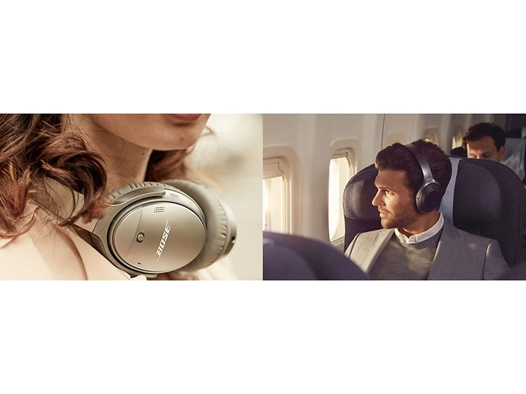 Billede af støjdæmpende headset på en kvinde og en mand